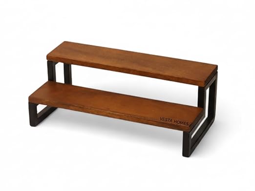 Vesta Homes Premium Solid Wood Home & Kitchen Organizer Freestanding 2- Tier Rack/Double Tray/Storage Shelves/Spice Shelf/Wooden Organizer for Office, Bedroom, 30.5x15.5 x11.5 cm,Handcrafted in India