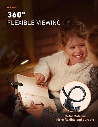 XERGY Book Lights for Reading at Night in Bed, 80 Hours Runtime Rechargeable Reading Lights for Books in Bed, 3 Brightness Levels × 3 Color Temperatures, Lightweight