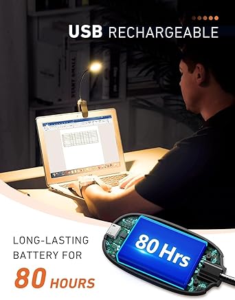 XERGY Book Lights for Reading at Night in Bed, 80 Hours Runtime Rechargeable Reading Lights for Books in Bed, 3 Brightness Levels × 3 Color Temperatures, Lightweight